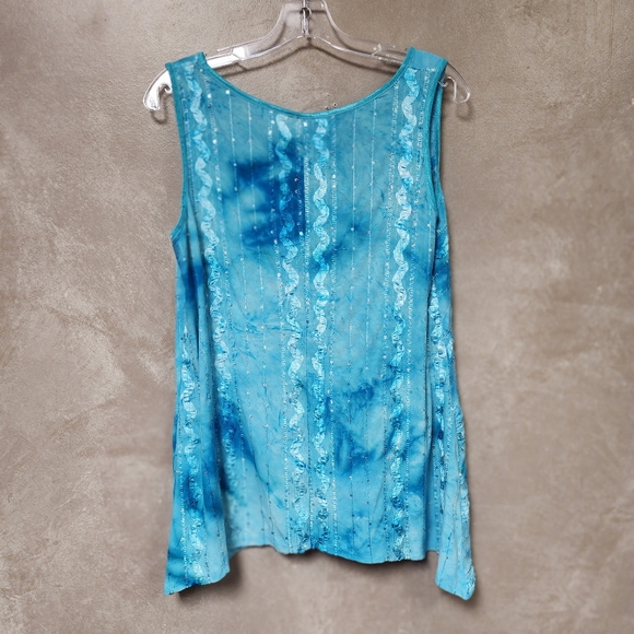Dress Barn Blue Sleeveless Shirt with Sequins and Raised Embroidered Design Sz L - Picture 4 of 8